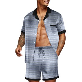 Ekouaer Men Silk Pajamas Set Button Down Satin Sleepwear 2 Piece Pj Shorts Set Summer Loungewear