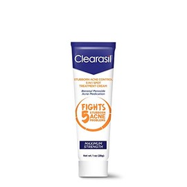 Clearasil Stubborn Acne Control 5in1 Spot Treatment Cream, Maximum Strength, Benzoyl Peroxide Acne Medication, Fights Blocked Pores, Pimple Size, Excess Oil, Acne Marks & Blackheads, 1 oz (Pack of 11)