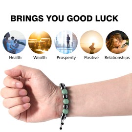 Fishent Protection Bracelets for Men Women, Beads with Green Aventurine Good Luck Bracelet, Attract Wealth and Success, Natural Healing Stone Adjustable Bracelets