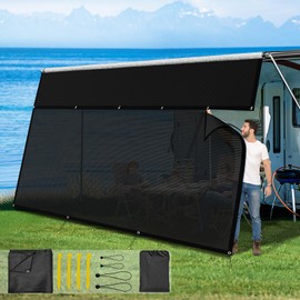 Glamful RV Awning Sun Shade Screen with Zipper 6' X 16'3",600D Oxford Cloth + Vinyl Mesh,Sunscreen Shade Complete Kits for Camper Trailer Awning,Black