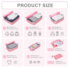 BESBESME 7PCS Compression Packing Cubes for Suitcase Luggage Packing Organizers Set with Mesh Expandable Lightweight Organiser Bag Set for Travel or Home Storage Pink