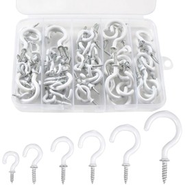 90 Pcs White Ceiling Hooks kit, 6 Sizes Vinyl Coated Screw-in Plant, Kitchen, Cup, Ceiling Hooks for Hanging (1/2in, 5/8in,3/4in,7/8in,1'',1-1/4in)