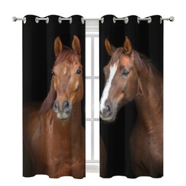 Wild Brown Horse Closed Together Ultra Soft Premier Blackout Curtain for Living Room Extra,Thermal Insulated Bedroom Noise Reducing Patio Door Curtains Grommet Top,2 Panels 63L x 27.5W