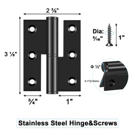 MOZCORN Lift Off Hinge 3IN Black Door Hinges,6 Pack,Left,Stainless Steel Hinge Removable,H-Shaped Hinge Repair Hardware for Indoor Outdoor DIY Projects,Heavy Duty