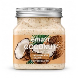 Exfoliante Corporal de Coco con Ácido Hialurónico y Colágeno 350ml, Scrub Corporal Hidratante de Textura Cremosa, Ayuda a Suavizar y Renovar la Piel, Ritual de Cuidado Corporal