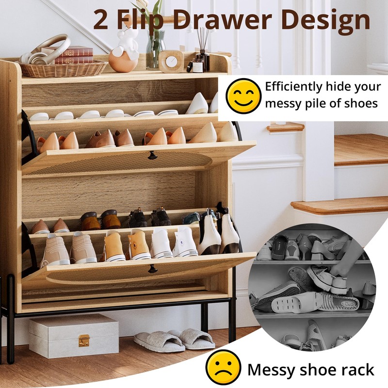 IRONCK Shoe Cabinet Storage with 2 Flip Drawers, Free Standing