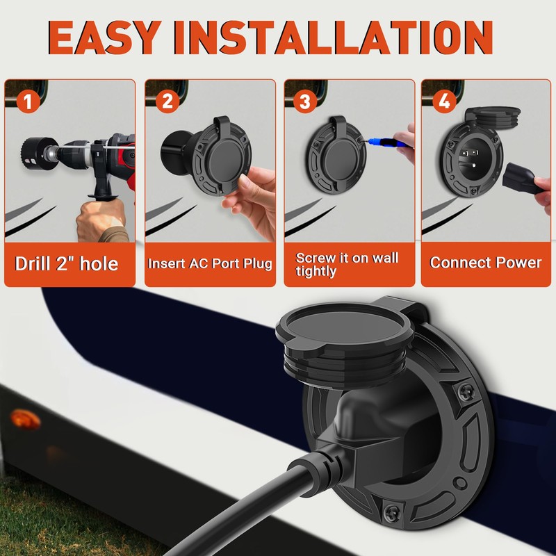 15 Amp AC Port Plug, 125 Volt Power Inlet Socket