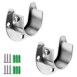 2 Pcs Curtain Pole Brackets, Heavy Duty Stainless Steel Flange Rod Holders, 28mm Adjustable U-Shaped Closet Rod End Supports for Wardrobe, Curtain, and Shower Rod Flange Socket Kit