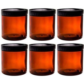 JUVITUS Amber 8 oz / 250 ml PET (BPA Free) Plastic Refillable Containers Jar (6 pack)