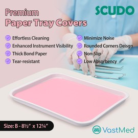 VASTMED 1000 PCs Dental Grade Scudo Premium Paper Tray Covers Size B (8.5x12.25) by VASTMED | Disposable Pink Tray Covers for Dental Tray, Sterile Tattoo Tray, Surgery Tray