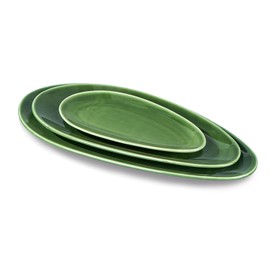 vicrays Large Oval Serving Platters, 16"/14"/10" Porcelain Serving Platters for Party, BBQ,Stackable Serving Trays Serving Plates for Appetizers, Sushi, Restaurant, Set of 3 (Green)