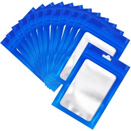 100 Pcs Resealable Mylar Bags, Sealable Odor Proof Foil Pouch Bag with Clear Window, Small Bussiness Packaging Supplies (Blue, 2.4 X 4 Inch)