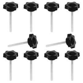 JJWNMLL Clamping Screw Knob Star Screw M6 x 60 mm Thumb Screws Thread Replacement Star Hand Knob Locking Screw Black Grip Pack of 10