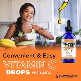 FWS Liquid Vitamin C with Zinc Supplement for Adults and Kids, Organic, Non-GMO, Vegan, Easy VIT C Drops, Ascorbic Acid, 60 Day Supply, Supports Immune System and Skin Health, Essential Vitamin, 4 oz
