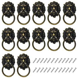 WMYCONGCONG 12 PCS 3.58" x 2.04" Antique Lion Head Knobs Pull Handles Zinc Alloy Vintage Drawer Ring Pulls with Screws for Wardrobe Cabinet Kitchen Cupboard Jewelry Box (Antique Bronze)