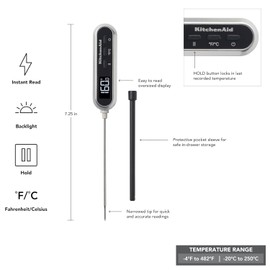 KitchenAid - Rapid Response Digital Kitchen and Food Thermometer, Temperature Range: -4F to 482F/-20C to 250C, Black