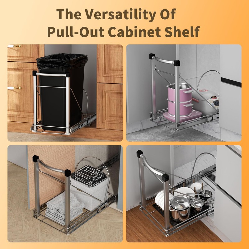 Chenthrall Adjustable Under Cabinet Trash Can Organizer with Soft Close