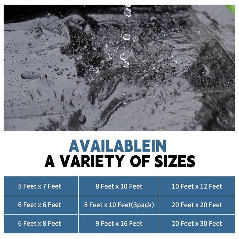 RAINDEWAY Black Tarp 6x8 Feet, UV Resistant, 8 Mil Multipurpose