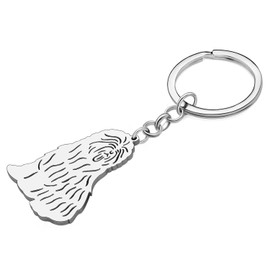 DOWAY Cute Stainless Steel Key Ring Dog 18K Gold Pet Accessories for Women Girls Gifts Dog Lovers Car Charms, Old English Sheepdog Silver