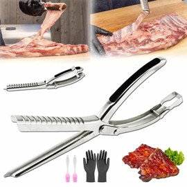 1 Set Rib Membrane Removal Tool,Stainless Steel Rib Prep Tool Membrane Remover,BBQ Rib Prep Tool with Arc Clamp & Non-Slip Grip for Easy Rib Skinner,Kitchen Gadgets for Barbecue Enthusiasts & Chefs