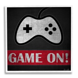 Stupell Industries Game On Bold Gamer Phrase Retro Controller Wall Art, 17 x 17, White Framed
