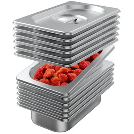 HNEDSEN 6 Pack Stainless Steel Hotel Pan With Lids 1/4 Size 2.5 Ince Deep Steam Table Metal Food Pan Steamer Trays for Buffet Catering Pans Metal Commercial Kitchen Pans