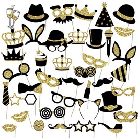 40 Pieces Selfie Ball Accessories Photo Booth Props for Birthday Party Photo Props Black and Gold for Adults Kids Wedding Party