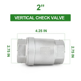 TAISHER 1PCS 304 Stainless Steel 2" Female Vertical Check Valve，Backflow Prevention, One Way Spring Check Valves CF8 WOG 1000