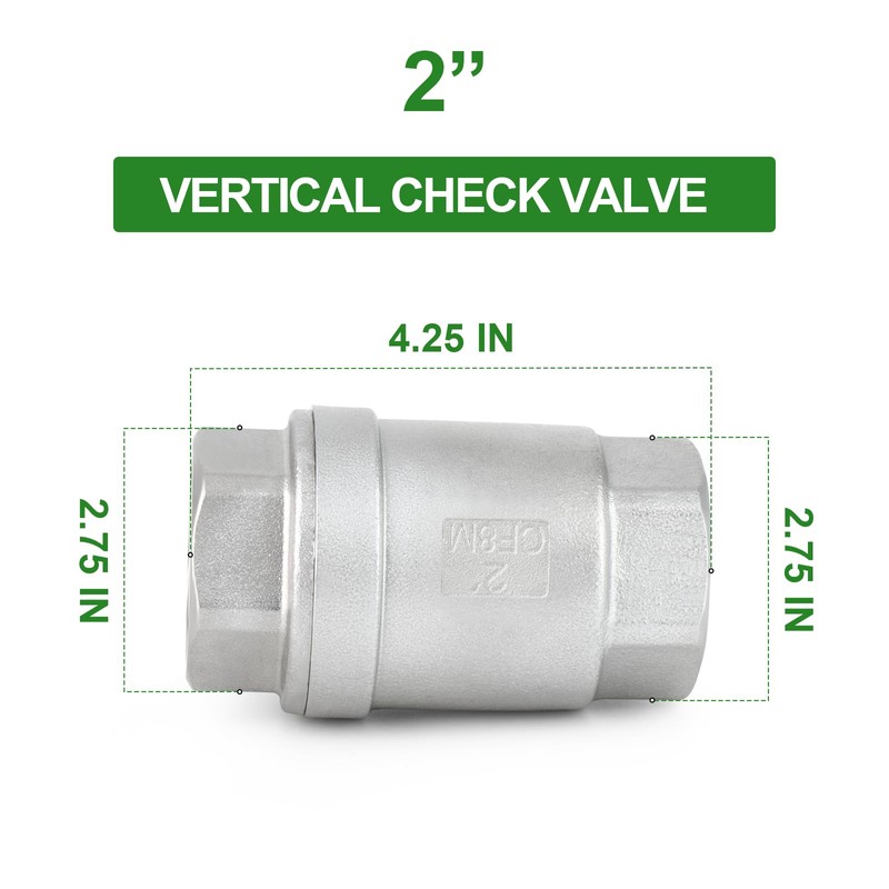 TAISHER 1PCS 304 Stainless Steel 2" Female Vertical Check Valve，Backflow