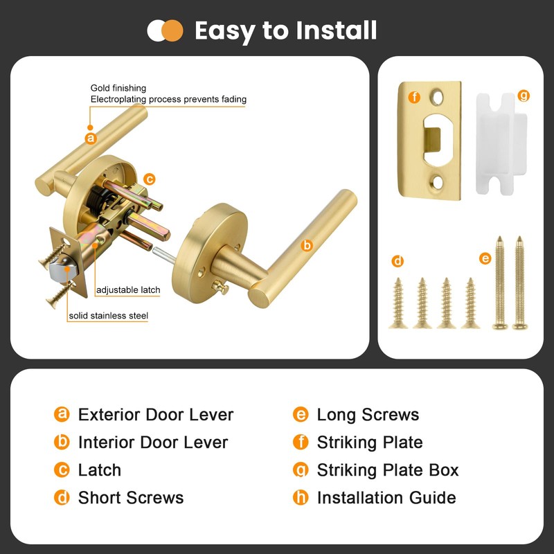 Goldenwarm 1 Pack Gold Door Handles Interior, Brushed Gold Privacy