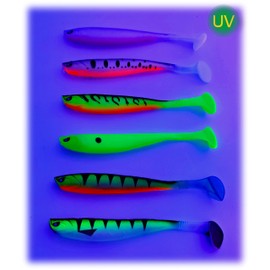 Njord Kalastus Rubber Fish Zander Bait 6 Pieces 12 cm 10 g with Hook Pockets for Standard Jig Head and Offset Hooks Predator Fish Bait Set in Catchy Colours Rubber Fish Pike Zander Bait (6X)