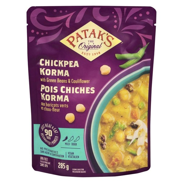 Patak's, Korma Chickpeas, Ready to Eat, with Green Beans & Cauliflower, Authentic Indian Cuisine, 285g
