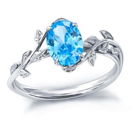 Oval Natural Moss Agate/Opal/Birthstone Ring 925 Sterling Silver Christmas Ring for Women Leaf Birthday Ring Jewelry Gifts for Her, 9, Created Gemstone, created bluetopaz