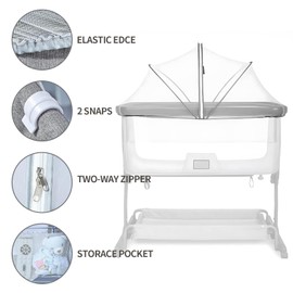 Universal Mosquito Net for Travel Cot, Baby Mosquito Net for Bedside Crib Quick Installation Cat Net for Cot with Noiseless Zipper Travel Bassinet for Babies