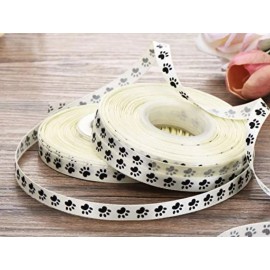 Unbranded 25 Yds Thin 3/8" CREAM SATIN Dog Cat Pet Paws Paw Prints 75 Ft. Pawprints Ribbon