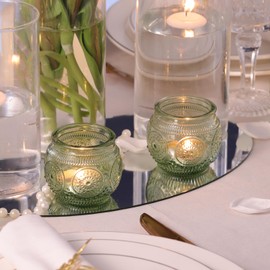 12 Pcs Green Votive Candle Holders- Green Glass Candle Holders Tea Lights Candle Holders for Wedding, Baby Shower, Vintage Votive Candle Holders for Home Decor, Thanksgiving, Christmas