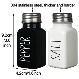 Salt and Pepper Shakers Set, Glass Bottom Salt Pepper Shaker with Stainless Steel Lid for Kitchen Gadgets Cooking Table, Camp,BBQ Spice Shaker Containers, BBQ Seasoning Jars (White and Black)