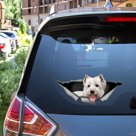 Car Sticker 25 cm (9.8 Inch) West Highland White Terrier Sticker Funny West Highland White Terrier Car Sticker 3D Torn Metal Sticker Bumper Funny Waterproof Decor Sticker