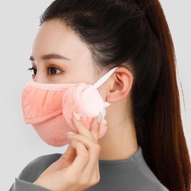 Fleece-Lined Winter Thermal Mask with Open Face and Earmuffs for Outdoor Use Thermal Dark Pink