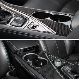 AeroBon Real Carbon Fiber Overlay Interior Trim Accessories Compatible with 2014-2024 Infiniti Q50 Center Console Cup Holder Set
