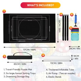 Jigsaw Puzzle Mat Roll Up 500 1000 1500 Pcs Portable Table Puzzle Board Mat Saver Keeper, Non-Slip Felt Bottom and Smooth Top with 6 Sorting Trays for Kids Adults Gift
