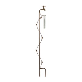 MAISONICA Rain Gauge - Tap Design Garden Stake - Distressed Brown Metal w Glass Gauge