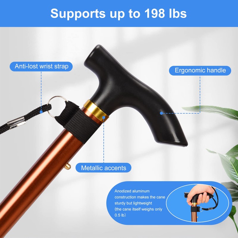 supregear Folding Cane, 5-Level Adjustable Height Walking Stick Lightweight Collapsible