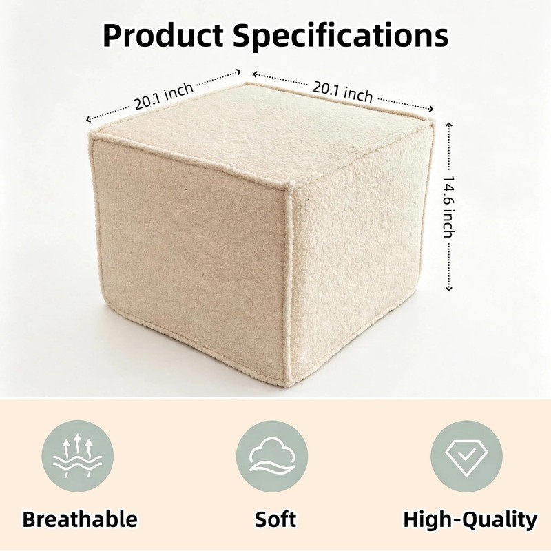 20.1" Pouf Boneless Boucle Ottoman, Upholstered Compressed Ottoman Foot Rest,