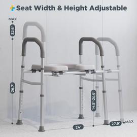 Raised Toilet Seat with Handles, Toilet Seat Risers for Seniors with Removable Toilet Bowl, 400 lbs Adjustable Width and Height Premium Elevated Stable Toilet Seat for Seniors, Handicapped, Pregnant