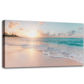 OKEXCKK Beach Canvas Wall Art - Sunset Picture Painting Print for Office, Bedroom, Living Room Decoration, Large Artwork for Wall Decor