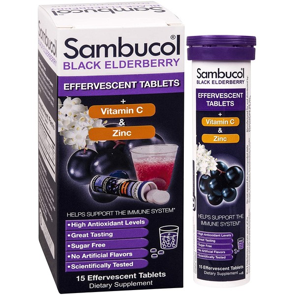 Sambucol Black Elderberry plus Vitamin C & Zinc, 15 Effervescent Tablets