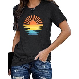 tiorhooe Sunshine Women's Retro Hiking T-Shirt for Women Summer Vintage Graphic Tees, gray