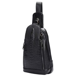 Hebetag Crocodile Genuine Leather Sling Chest Bag for Men&Women Travel Outdoor Hunting Hiking Camping Crossbody Shoulder Pack Pouch Backpack Daypack Black