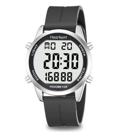Hearkent Pedometer Watch for Walking for Senior No App Required with Steps Calories Counter and LCD Large Numbers(All Black)